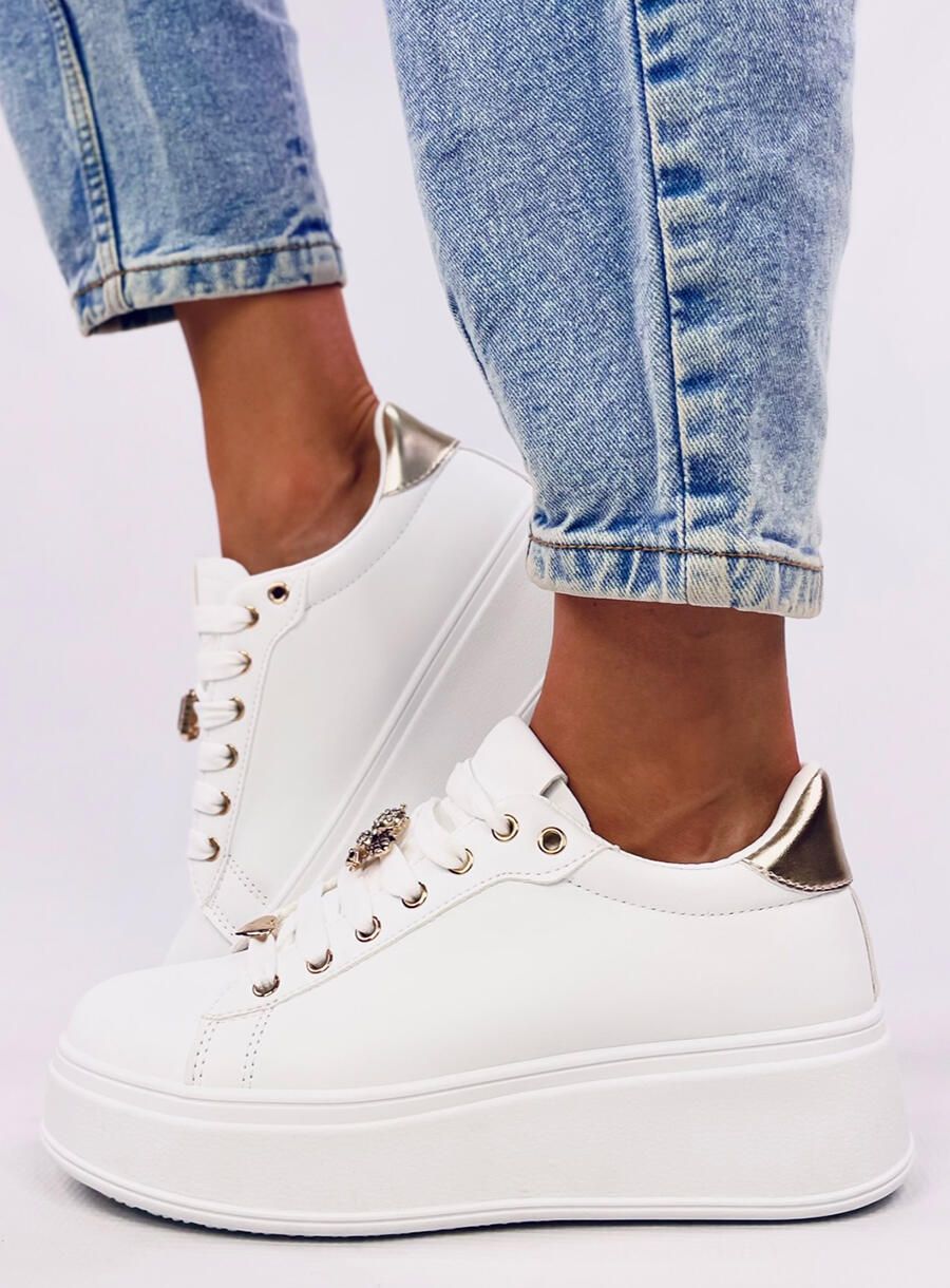 Plateau-Sneaker Weiß/Gold