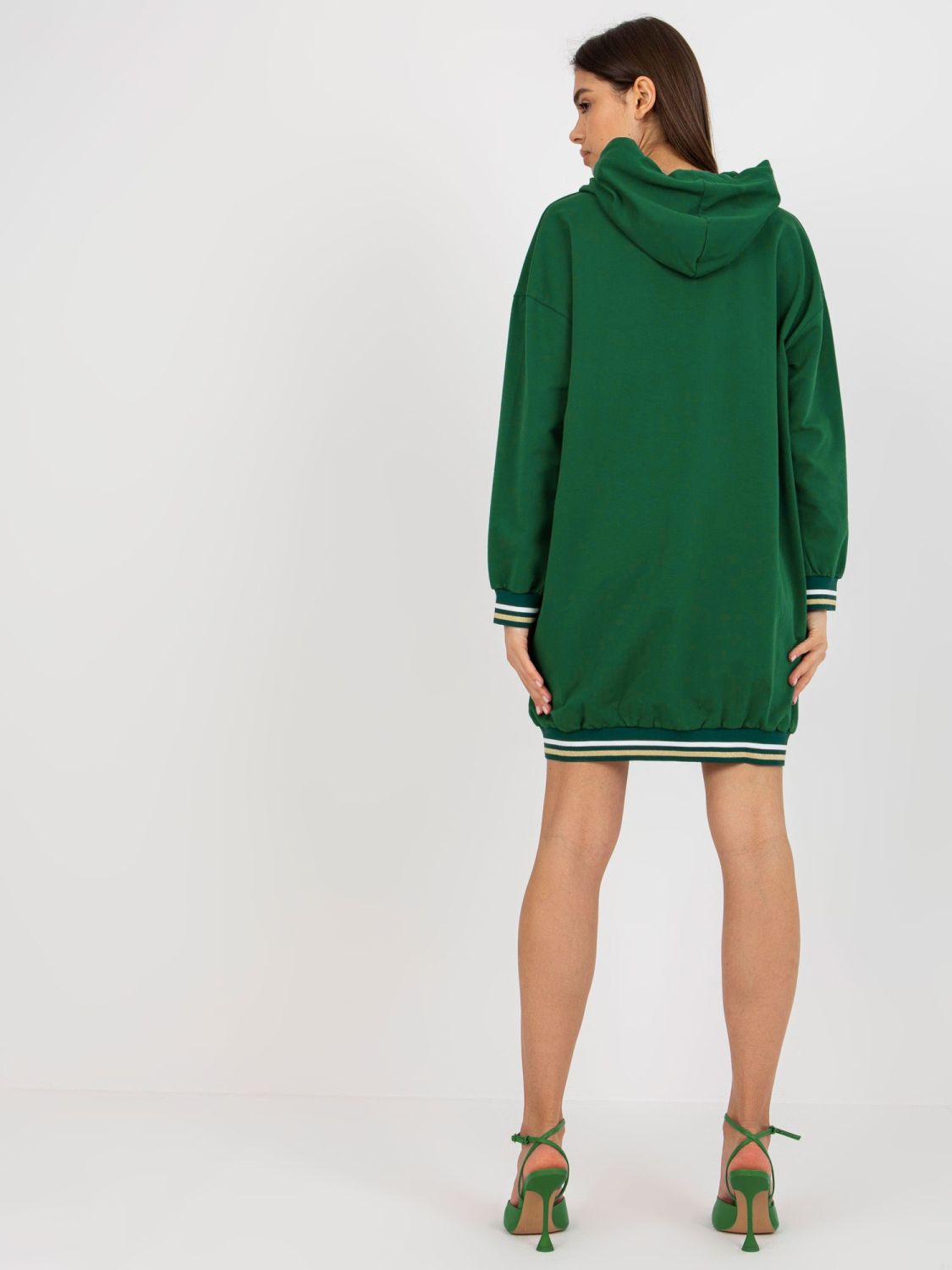 Dunkelgrüne lange Kapuzenjacke mit Reißverschluss