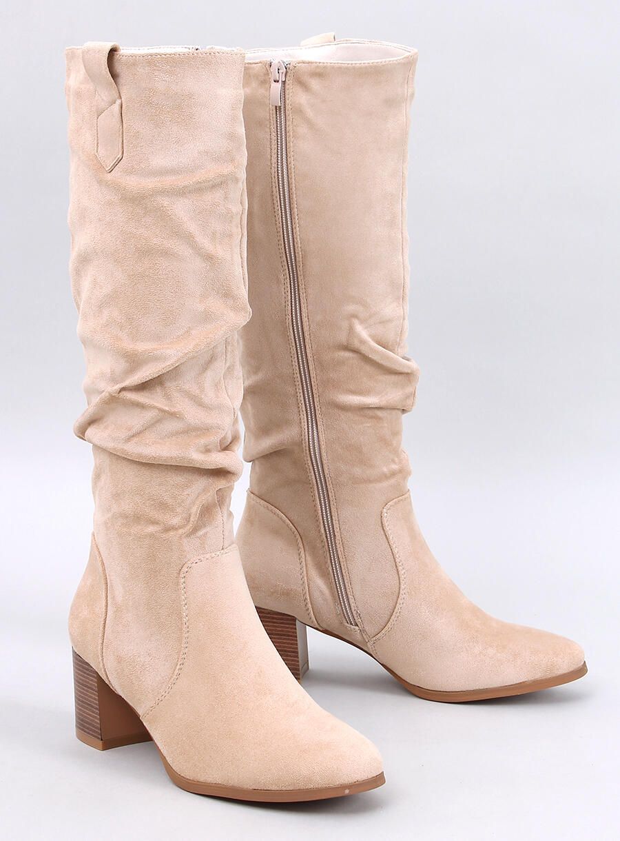 Hohe Stiefel aus Wildleder Light Beige