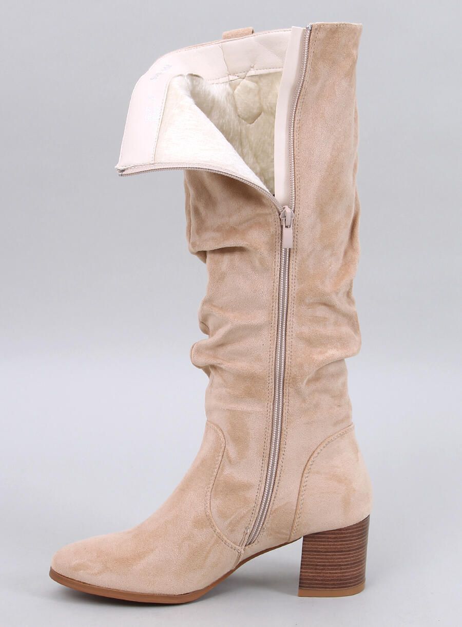 Hohe Stiefel aus Wildleder Light Beige