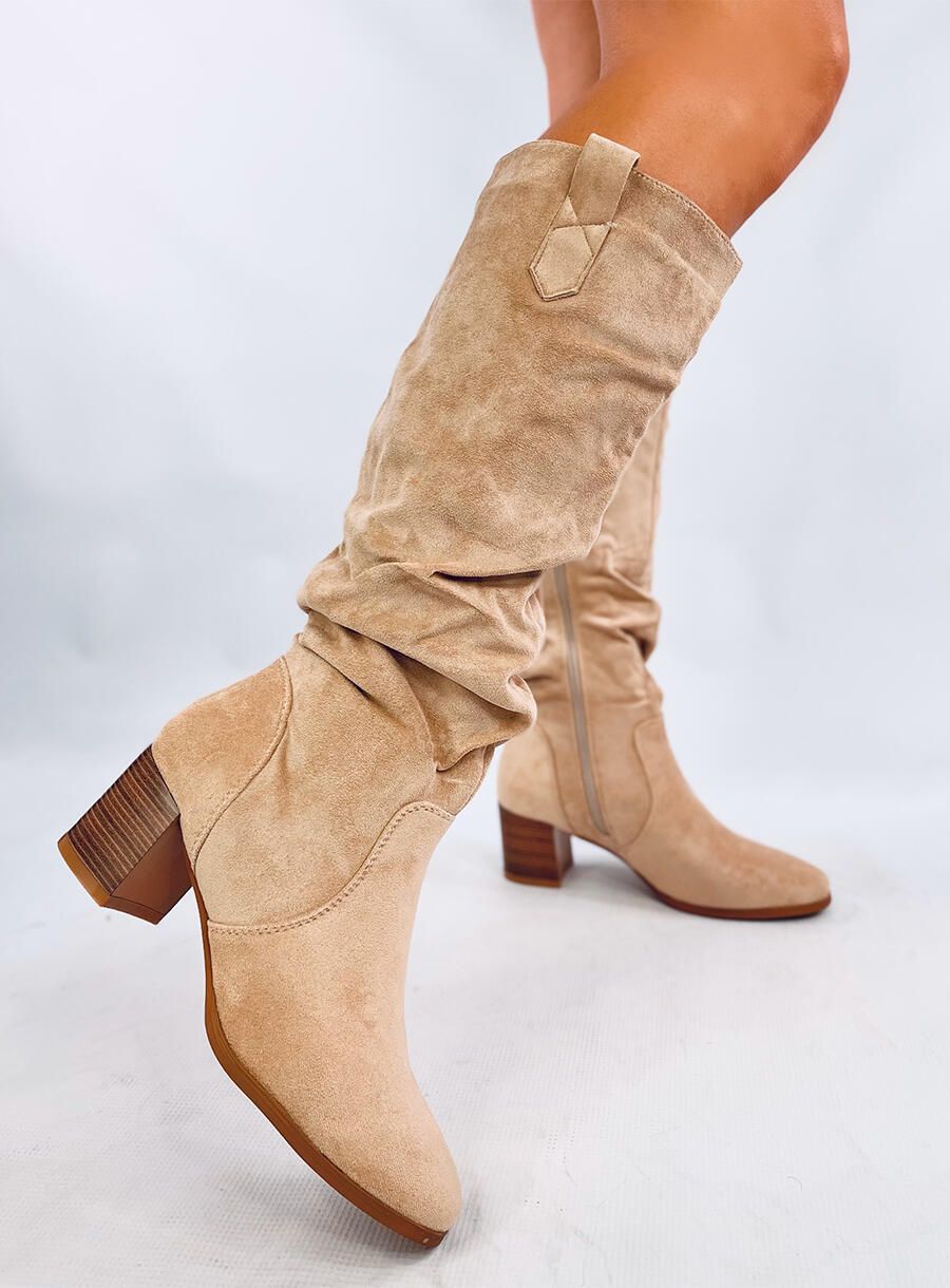 Hohe Stiefel aus Wildleder Light Beige