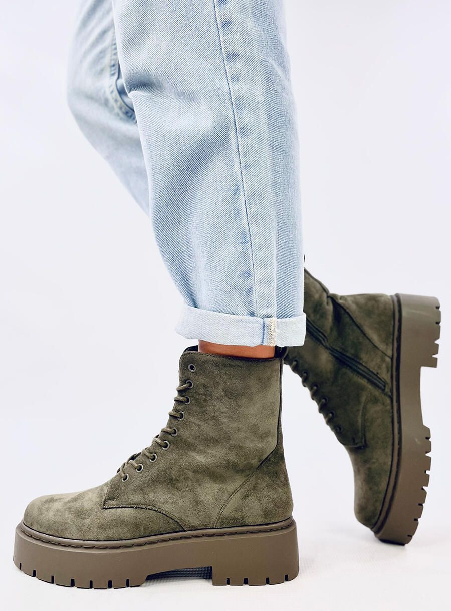 Damen-Schnürschuhe Olivgrün