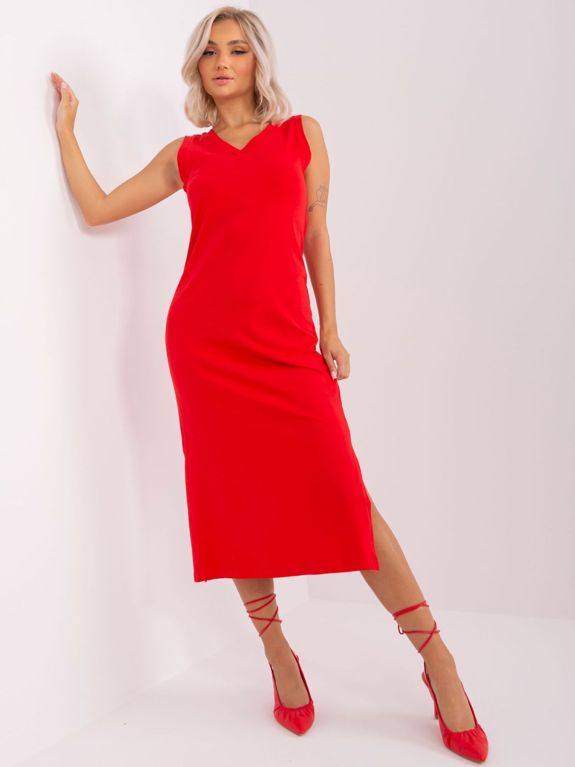 Rotes Midi-Kleid aus Baumwolle OCH BELLA