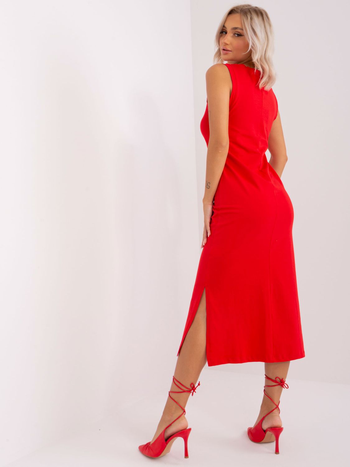 Rotes Midi-Kleid aus Baumwolle OCH BELLA