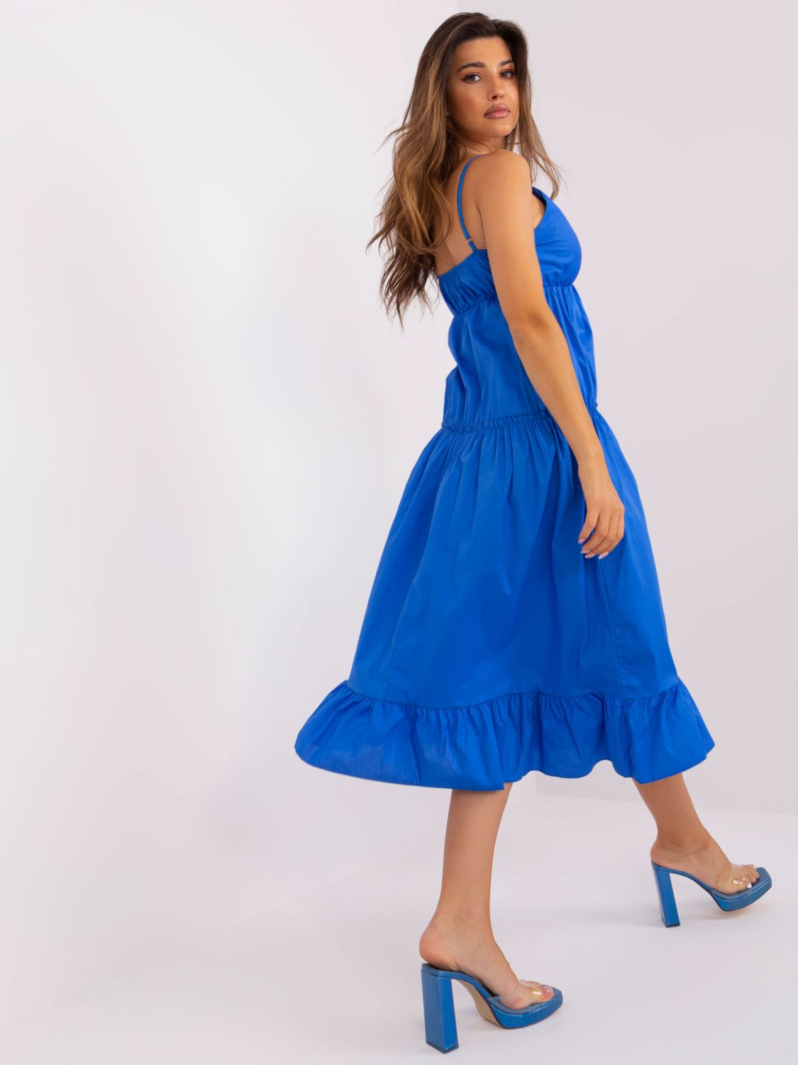 Dunkelblaue Midi-Kleid mit Volant OCH BELLA