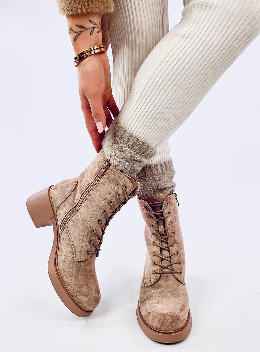 Schnürstiefeletten mit breitem Absatz Braun