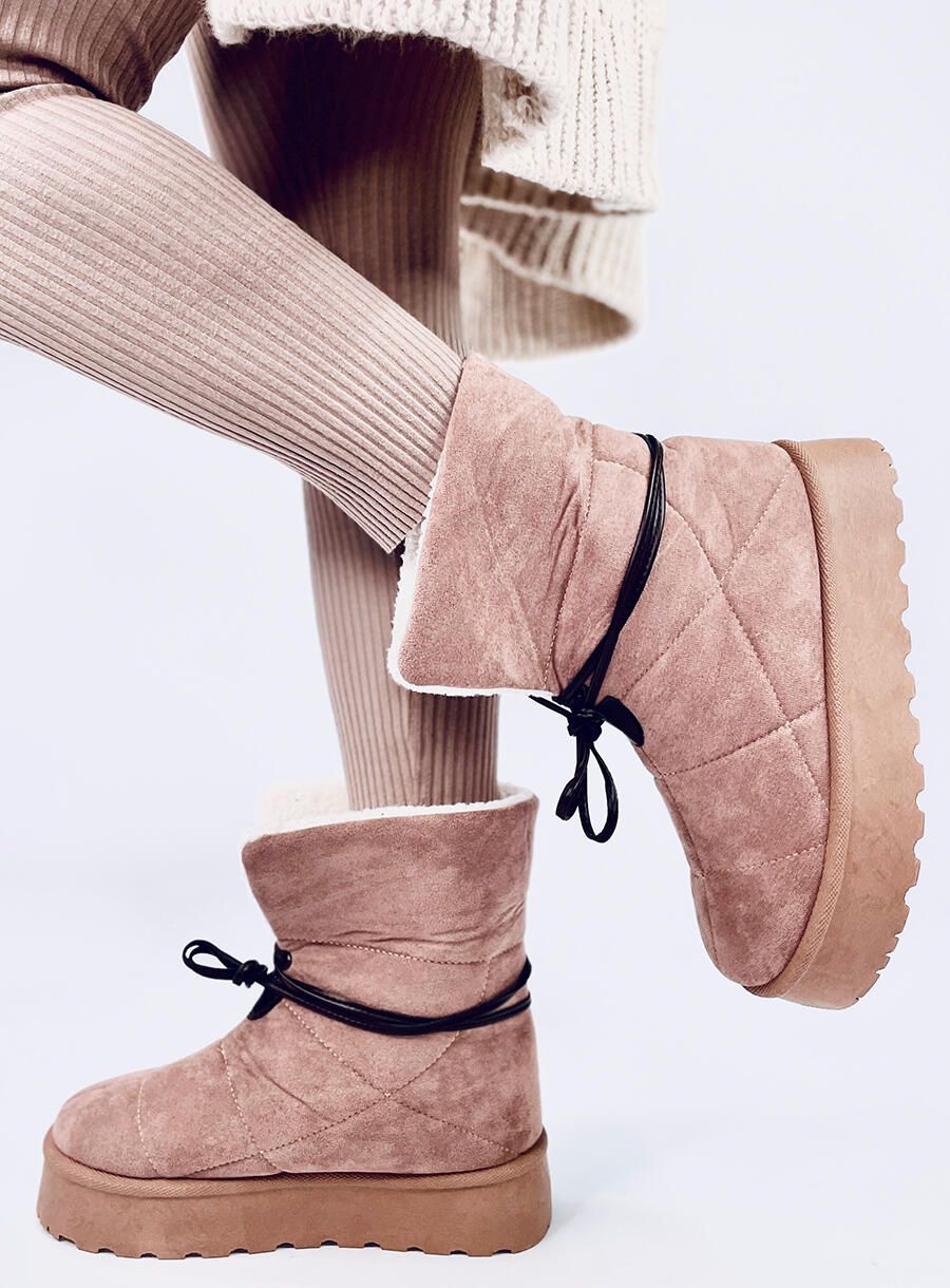 Hellbeige Schneestiefel mit Kunstfell