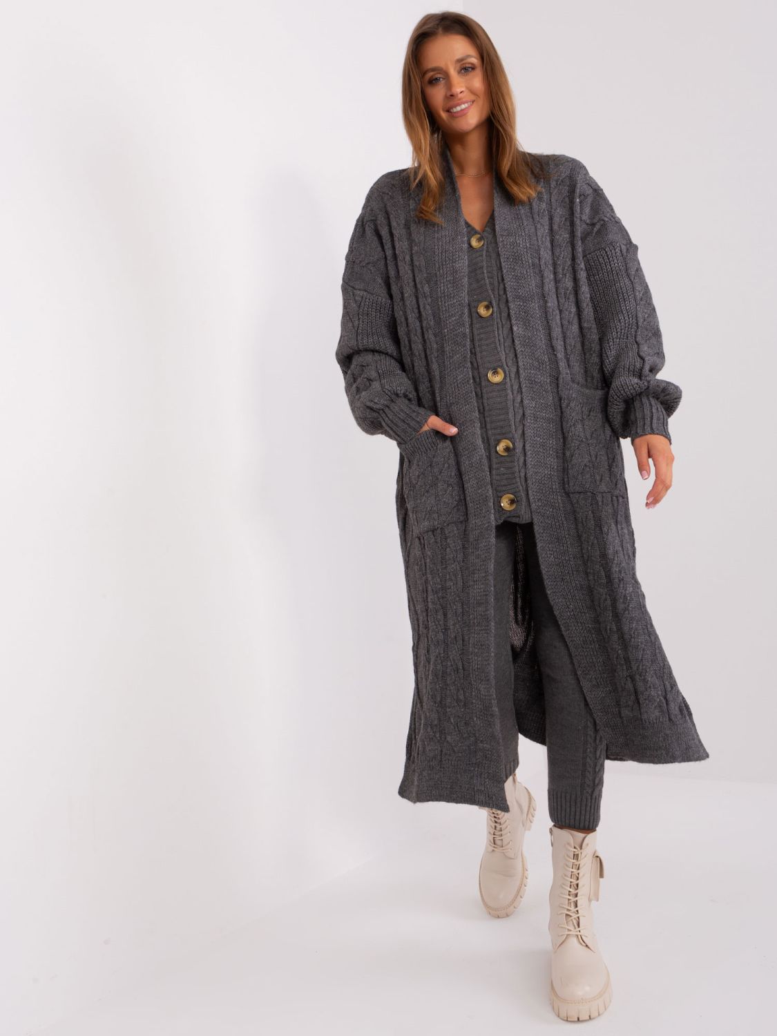 Dunkelgrauer Cardigan mit Puffärmeln
