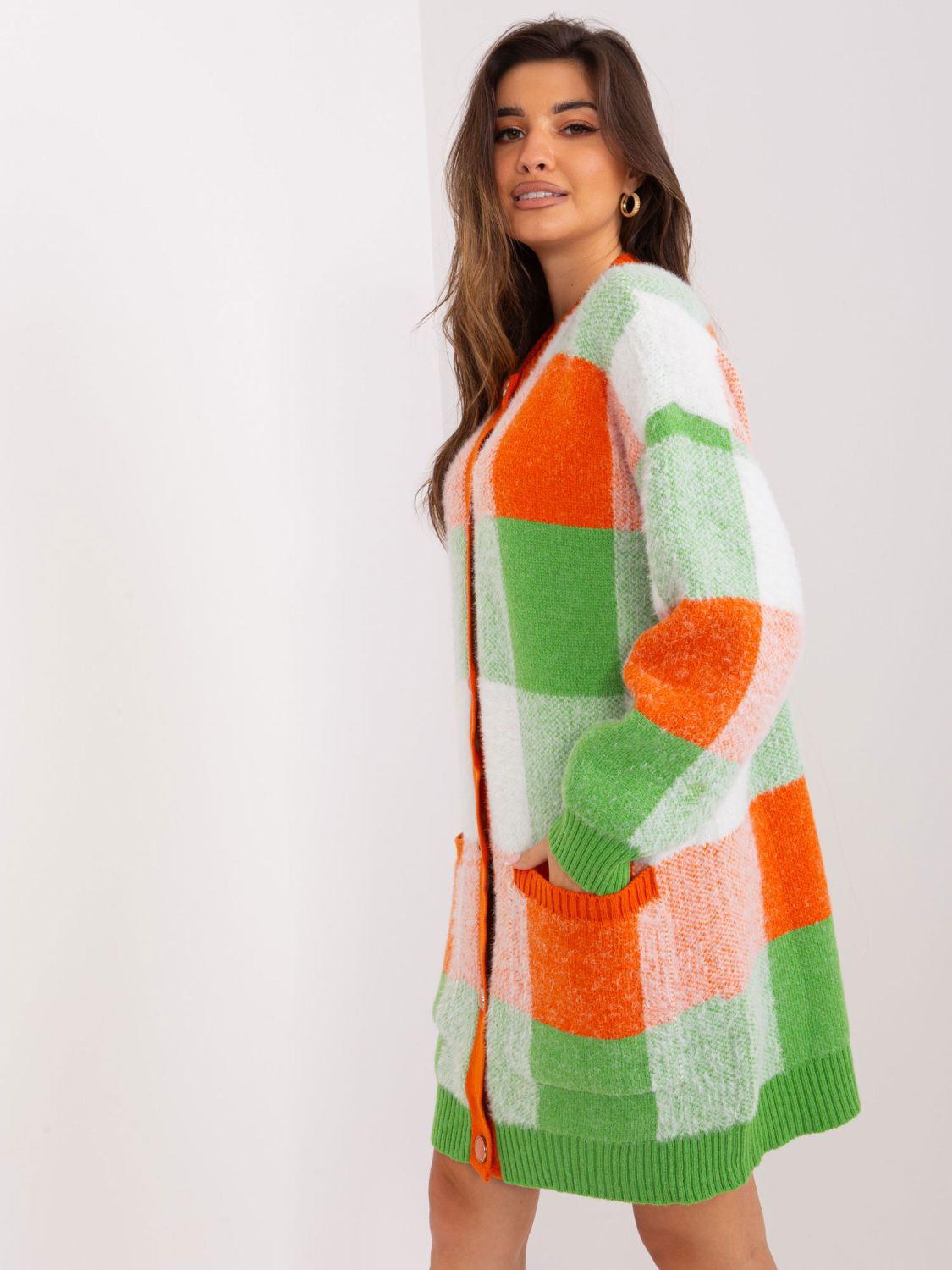 Orange-grüner kariertem Cardigan