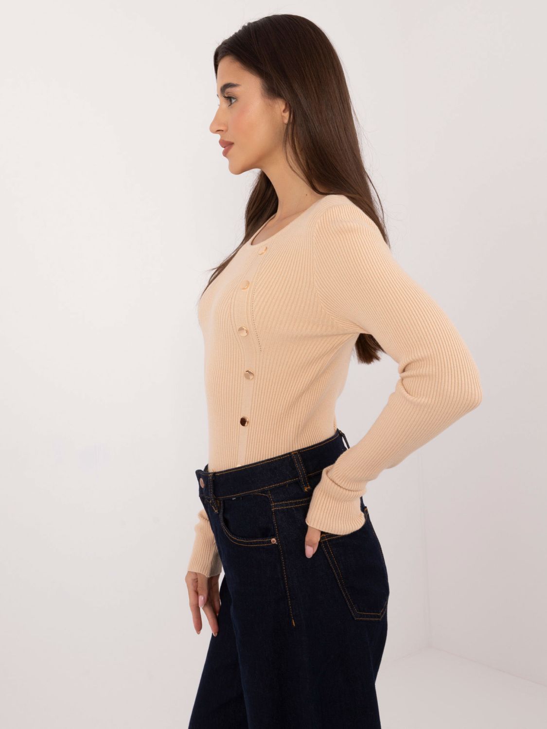 Beige Pullover mit langen Ärmeln