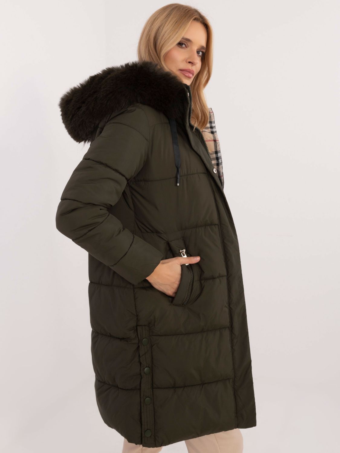 Damen khaki Winterjacke mit Kapuze