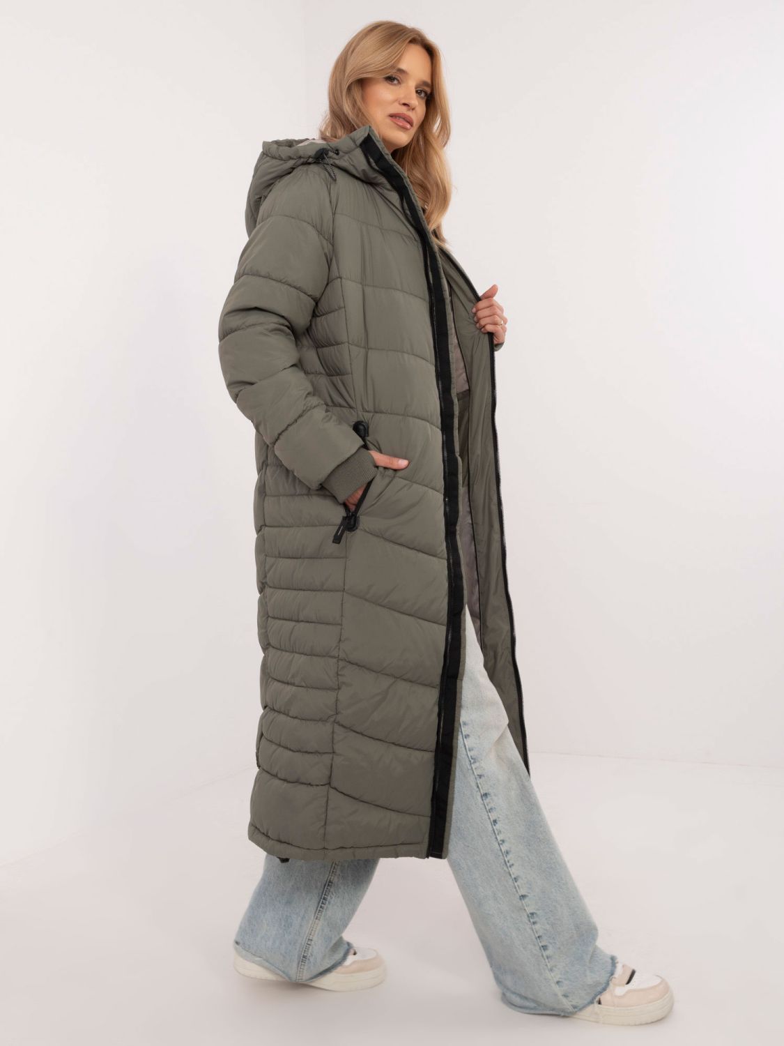 Damen Khaki Mantel mit langen Ärmeln