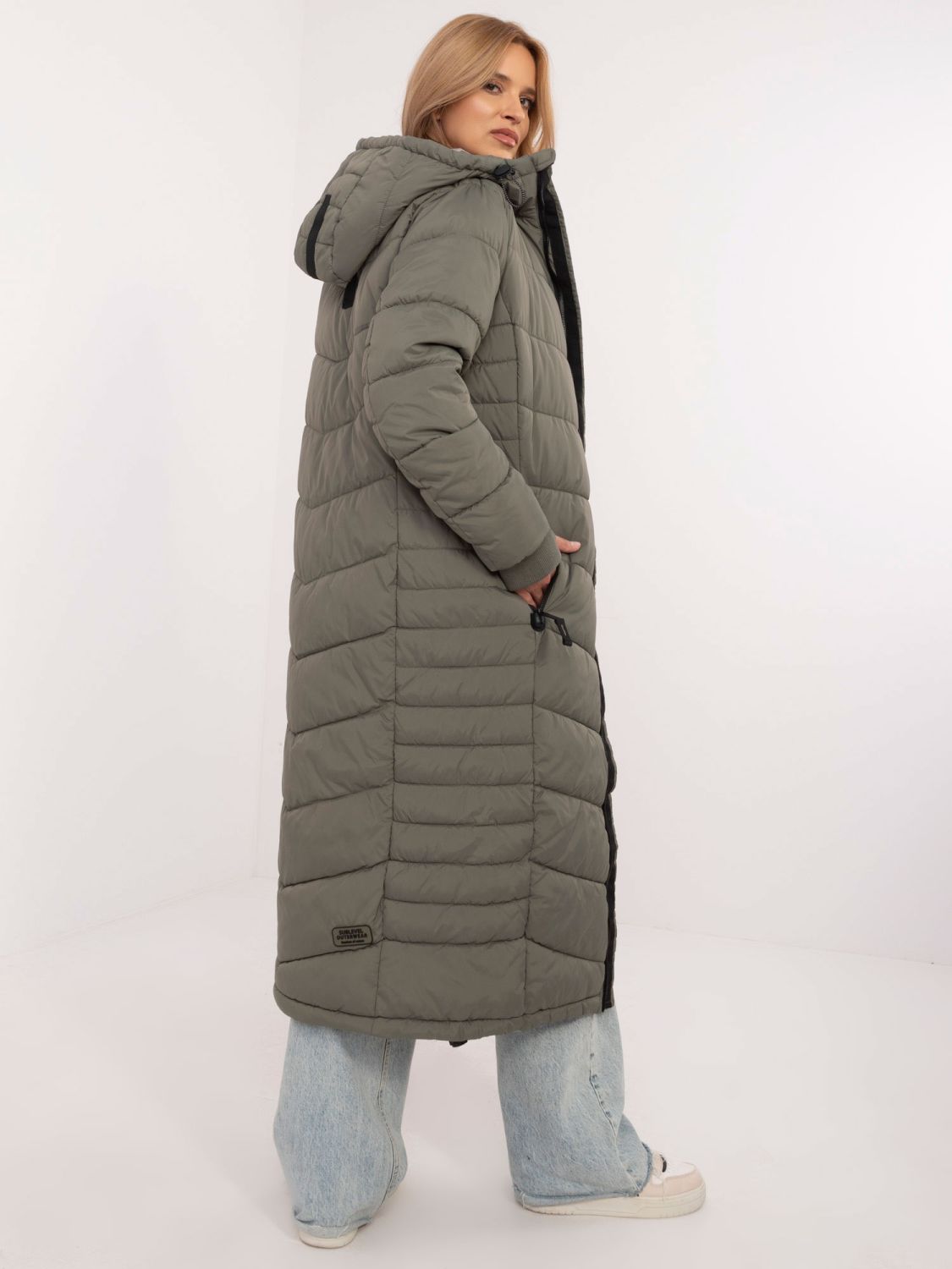 Damen Khaki Mantel mit langen Ärmeln