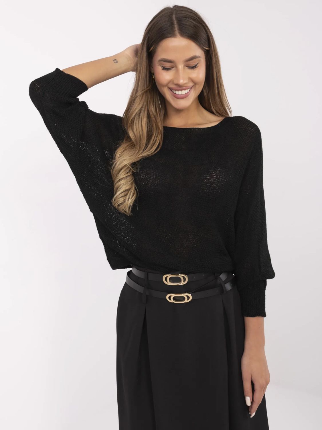 Eleganter schwarzer Pullover mit geometrischem Muster