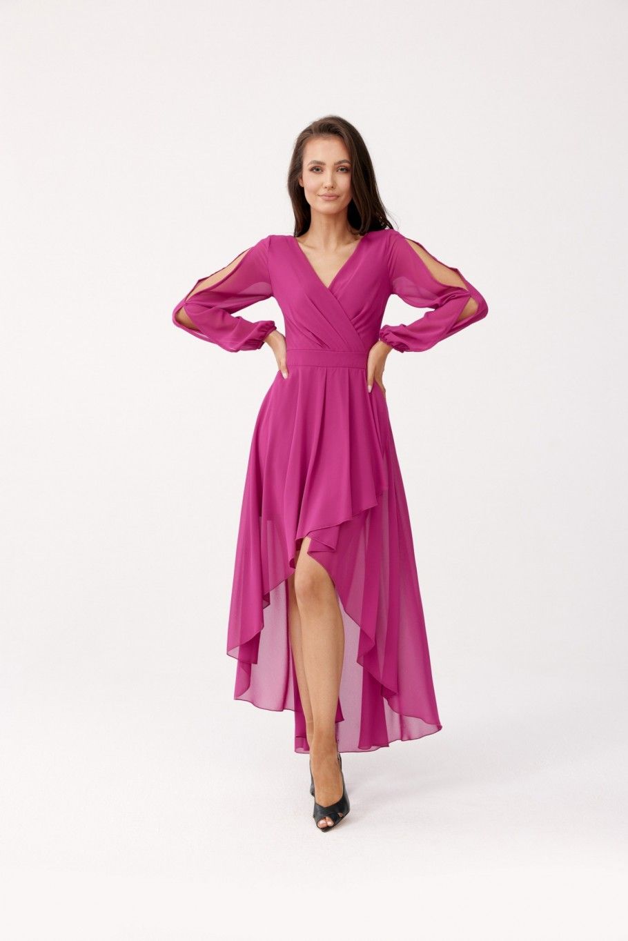 Asymmetrisches Maxi-Kleid mit langen Ärmeln in Bischofsviolett