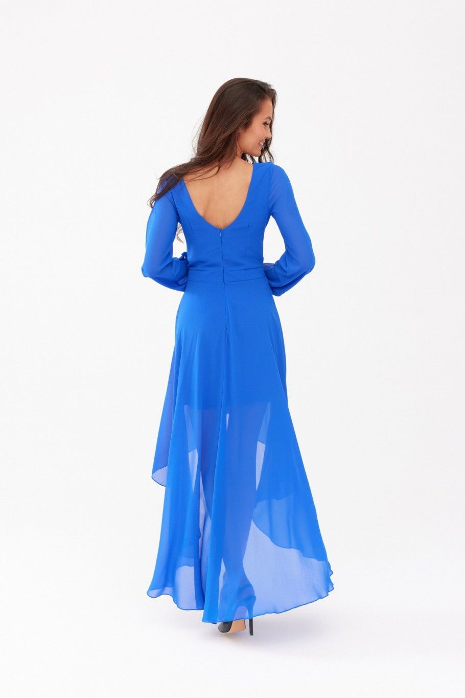 Asymmetrisches Maxi-Kleid mit langen Ärmeln in intensivem Blau