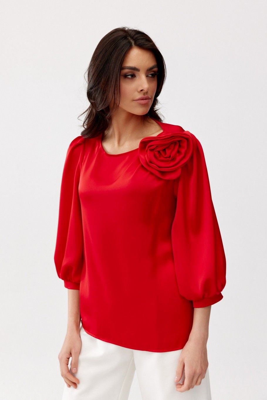Rote Bluse Giana mit Rosenapplikation