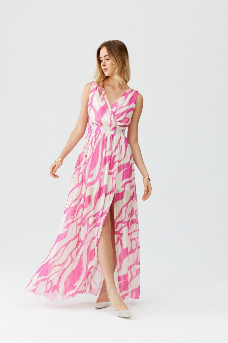 Gemustertes Chiffon-Maxikleid mit Wickelausschnitt