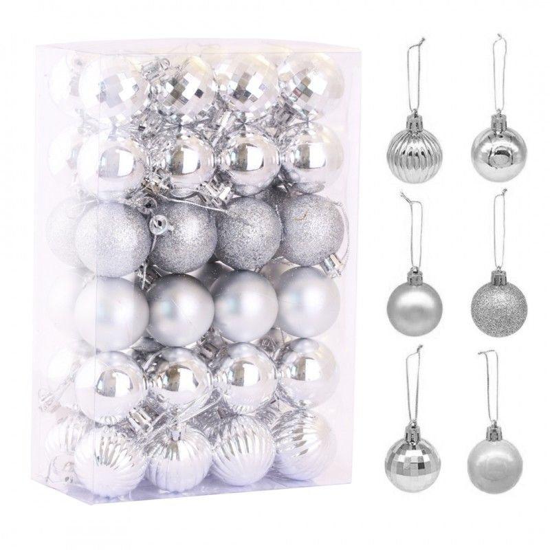 Set mit 48 Silberornamenten, Durchmesser 3.5 cm