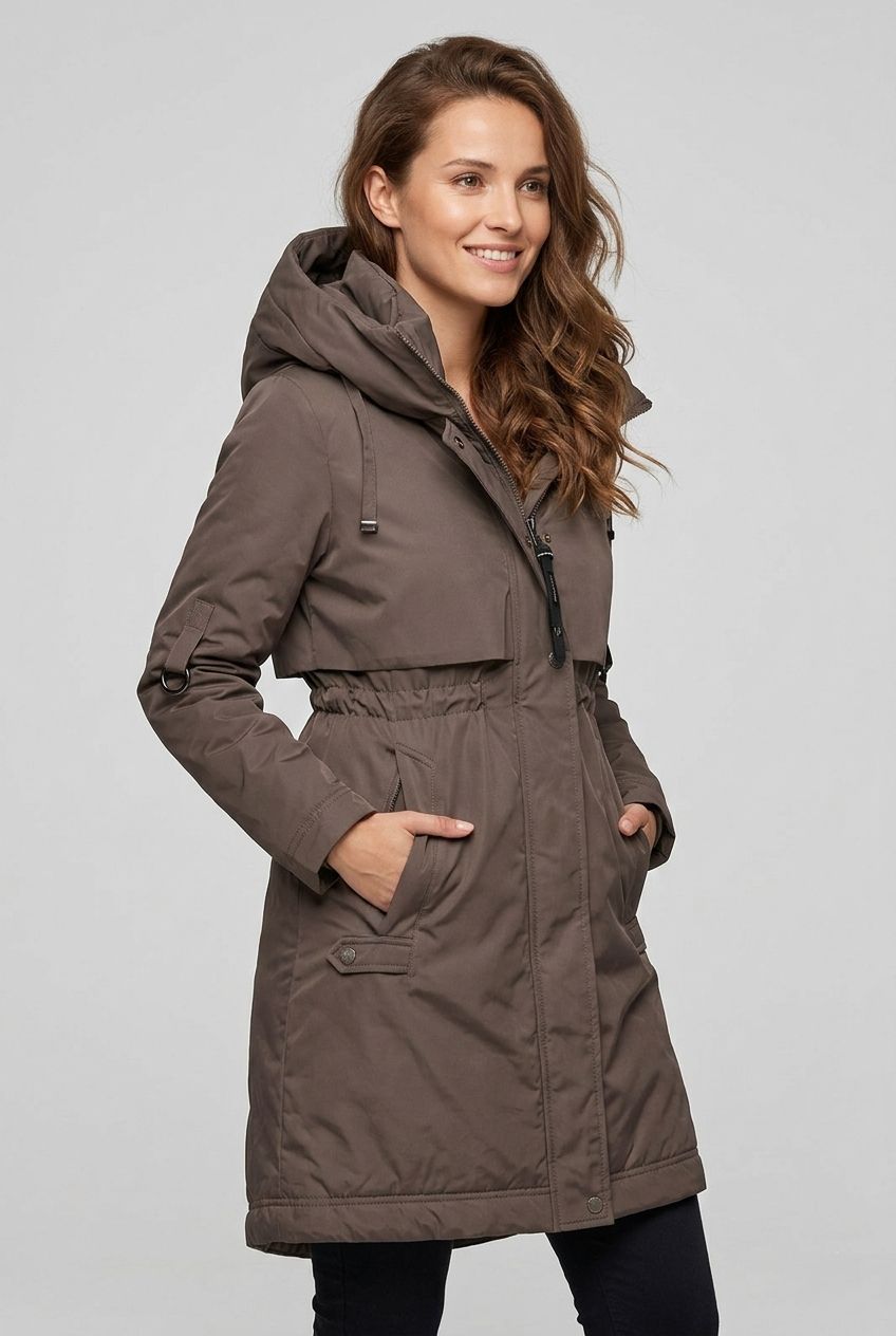 Übergangsjacke/Mantel mit Kapuze, Braun