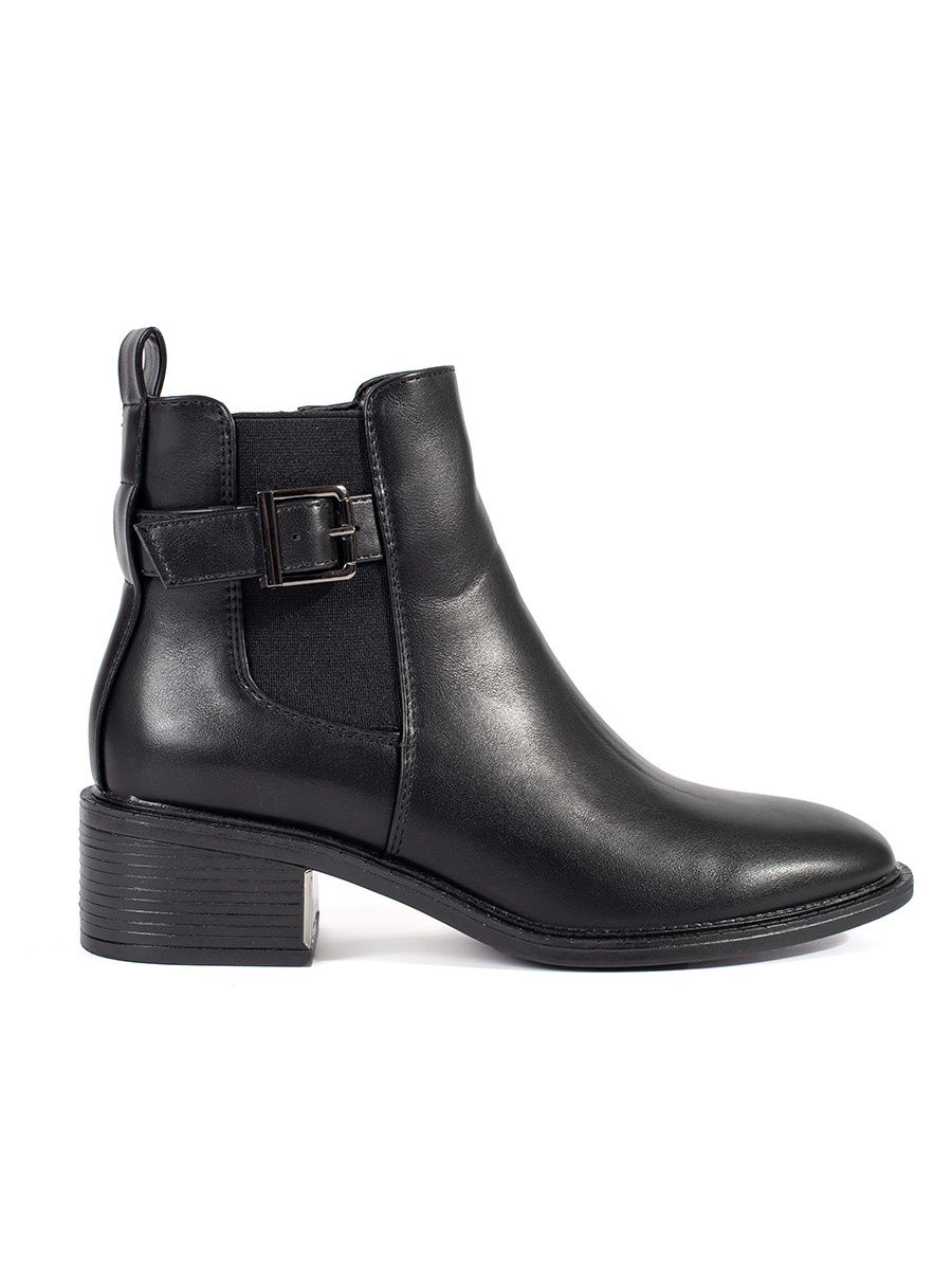 Schwarze Damen Stiefeletten mit Schnalle und Absatz