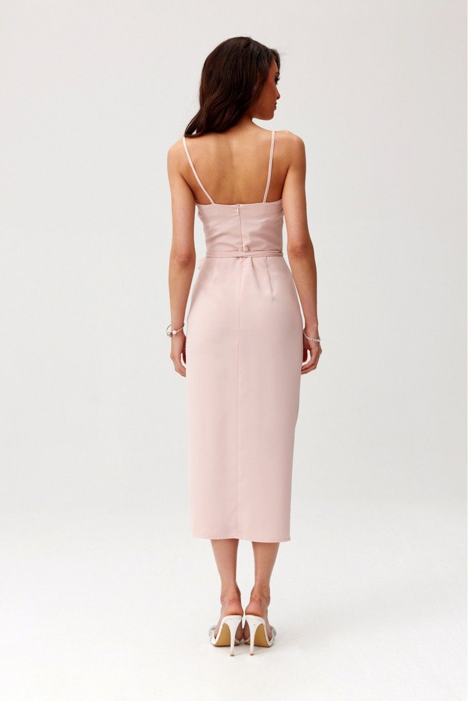 Midi-Kleid mit Drapierung und Zierrose, rosa