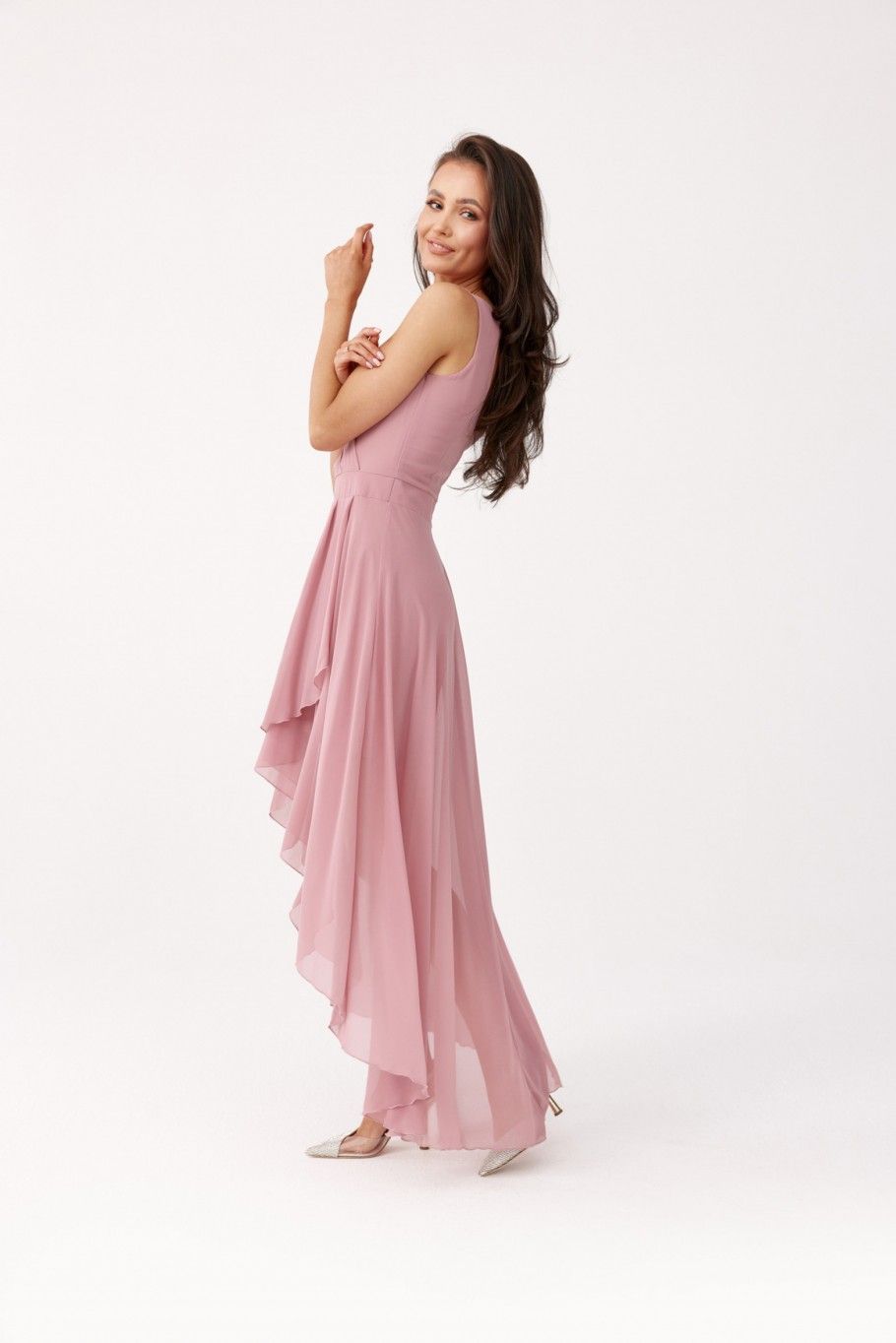 Asymmetrisches Kleid mit Wickelausschnitt in dunklem Rosa