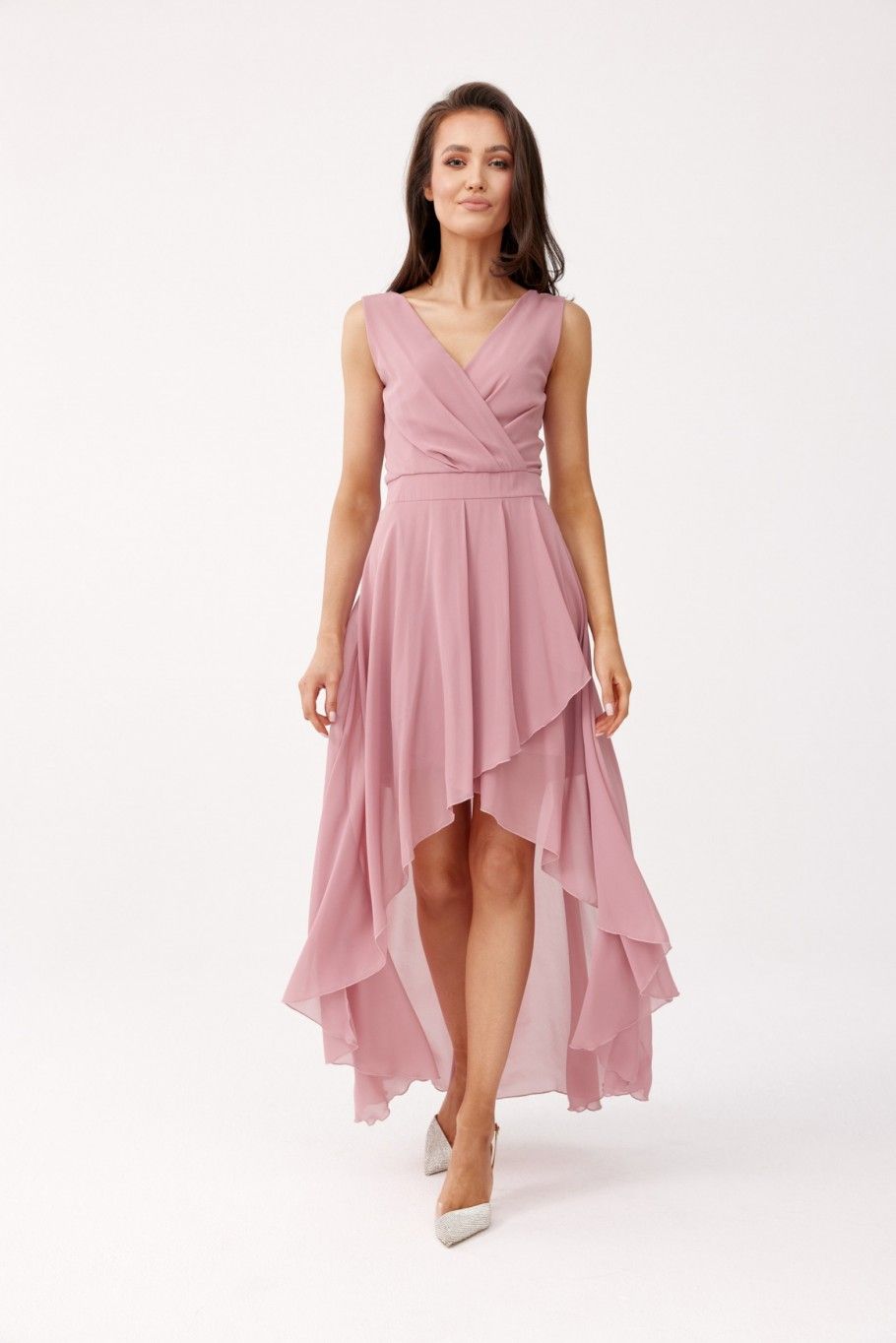 Asymmetrisches Kleid mit Wickelausschnitt in dunklem Rosa