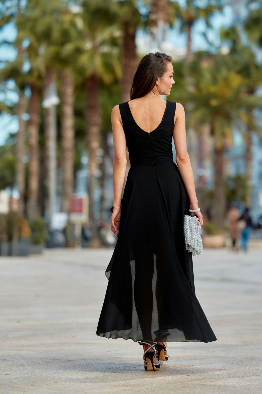 Asymmetrisches Kleid mit Wickelausschnitt, schwarz