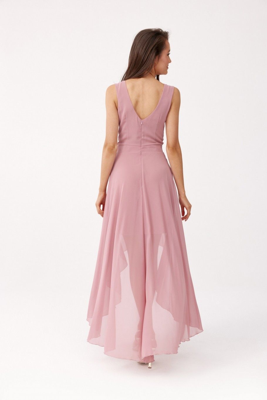 Asymmetrisches Kleid mit Wickelausschnitt in dunklem Rosa