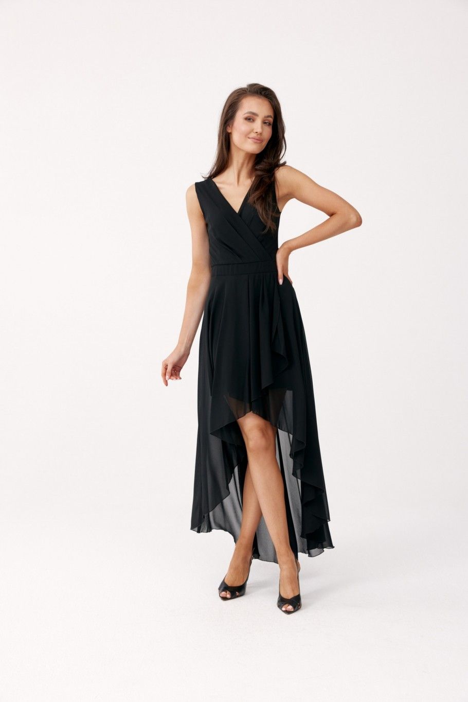 Asymmetrisches Kleid mit Wickelausschnitt, schwarz