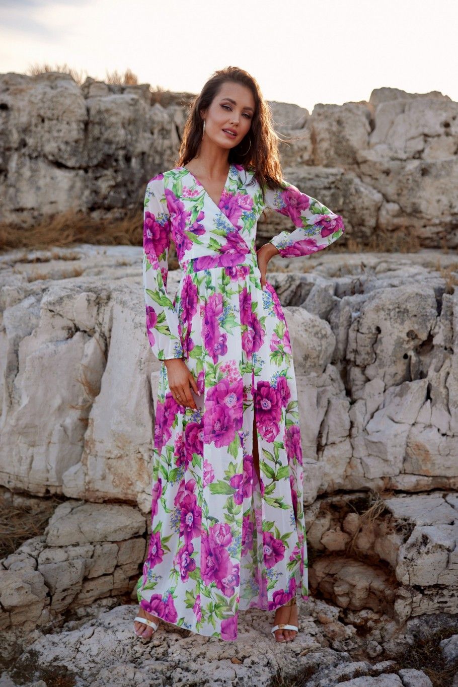 Langes gemustertes Kleid mit Rückenschnürung Nicole