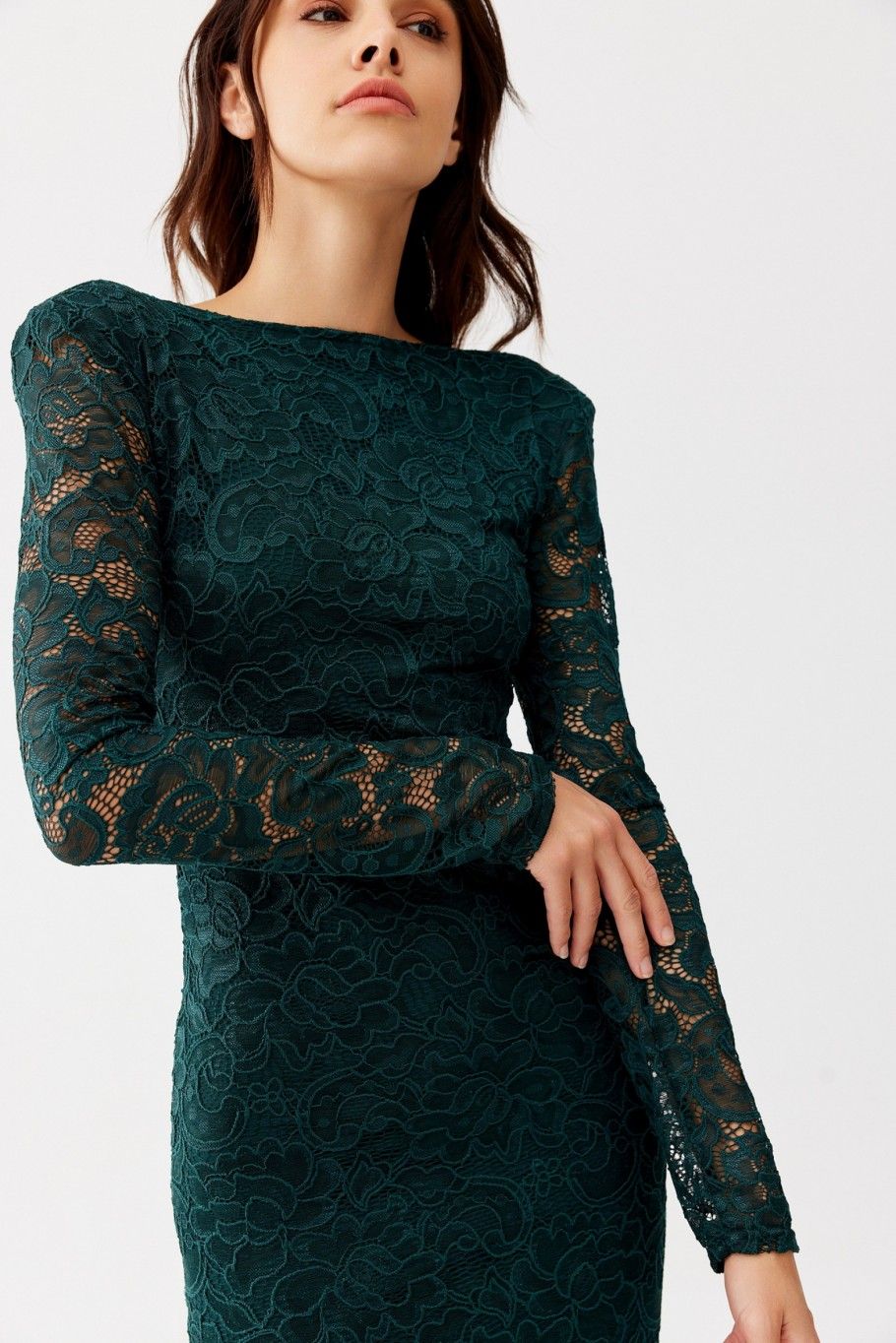 Grünes Spitzenkleid in 7/8-Länge
