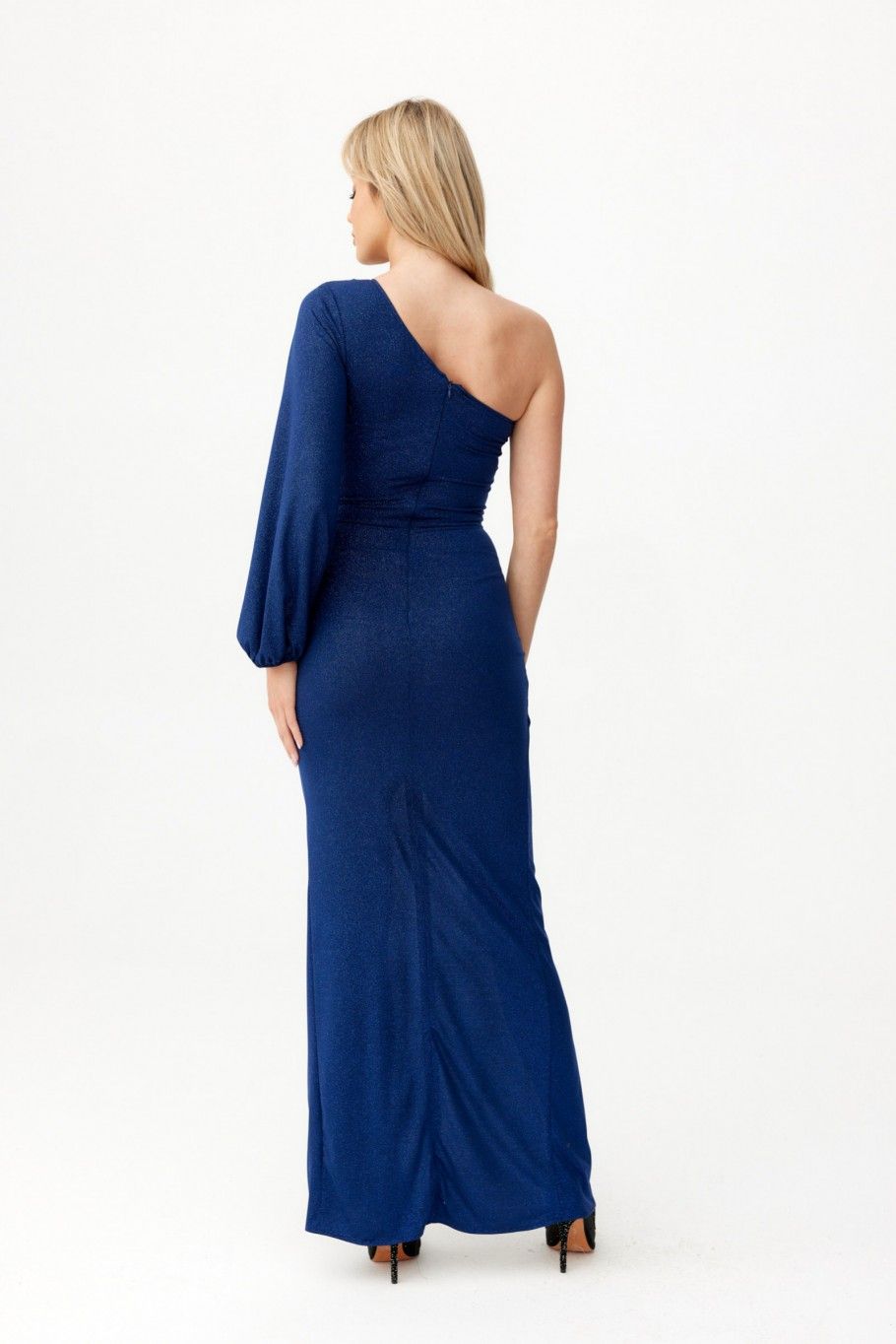 Maxi-Brokatkleid mit einem Ärmel in Dunkelblau