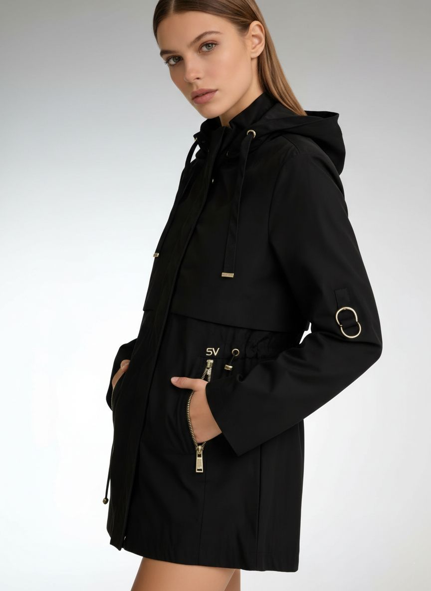Damen-Parka mit Golddetails Schwarz