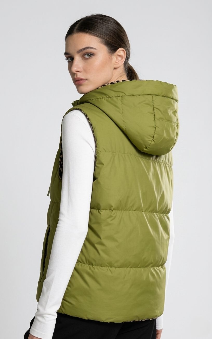 Wende-Weste mit Leopardenmuster, Grün