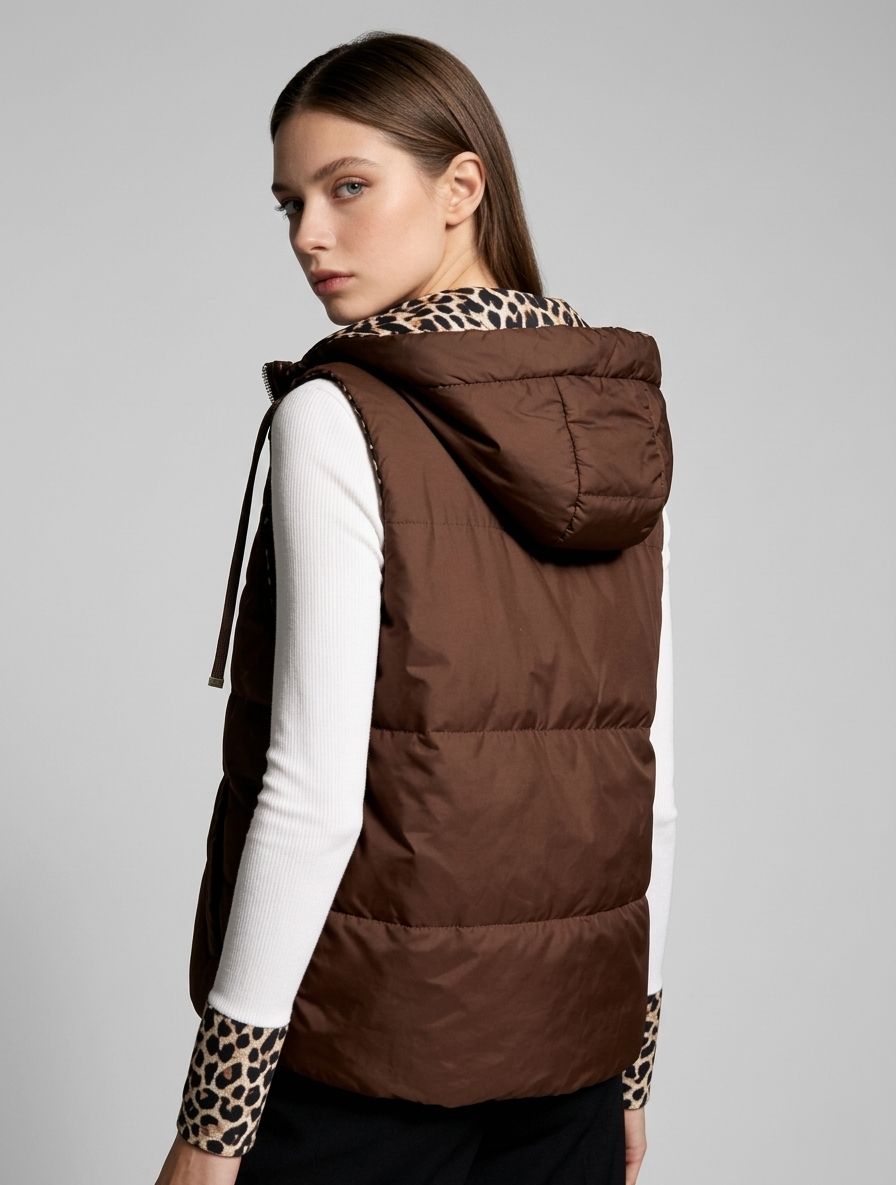Wende-Weste mit Leopardenmuster, Schokoladenbraun