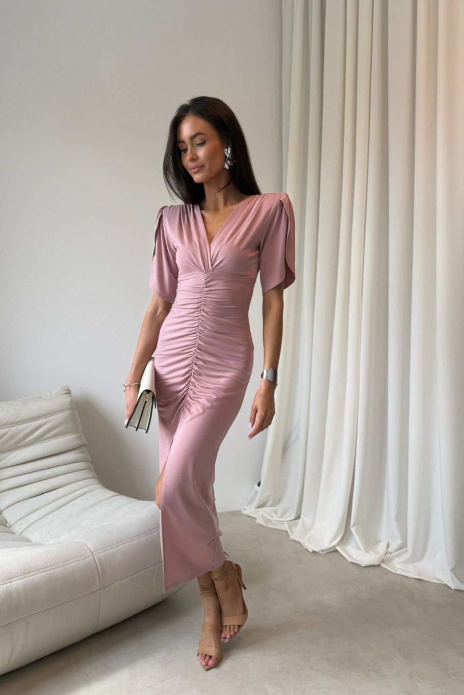 Midi-Kleid in dunklem Rosaton