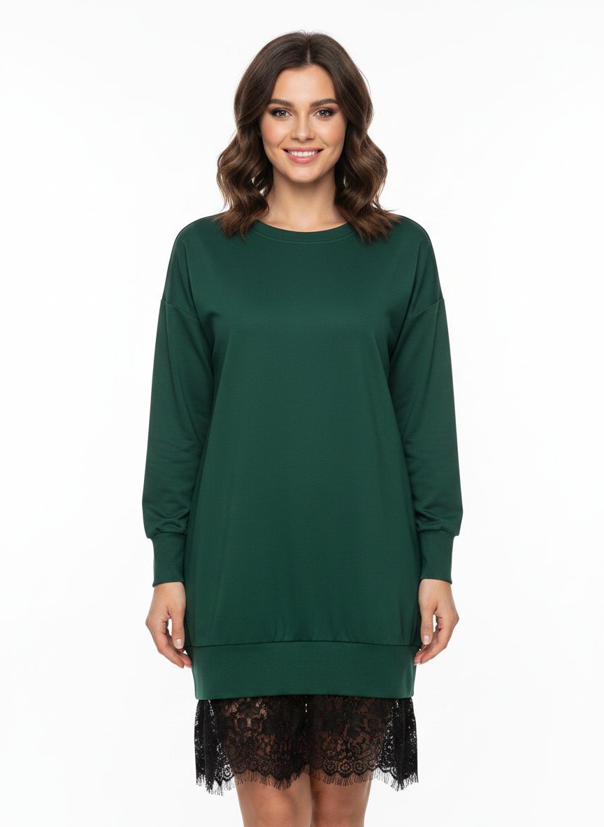 Sweatshirtkleid mit Spitze Beige