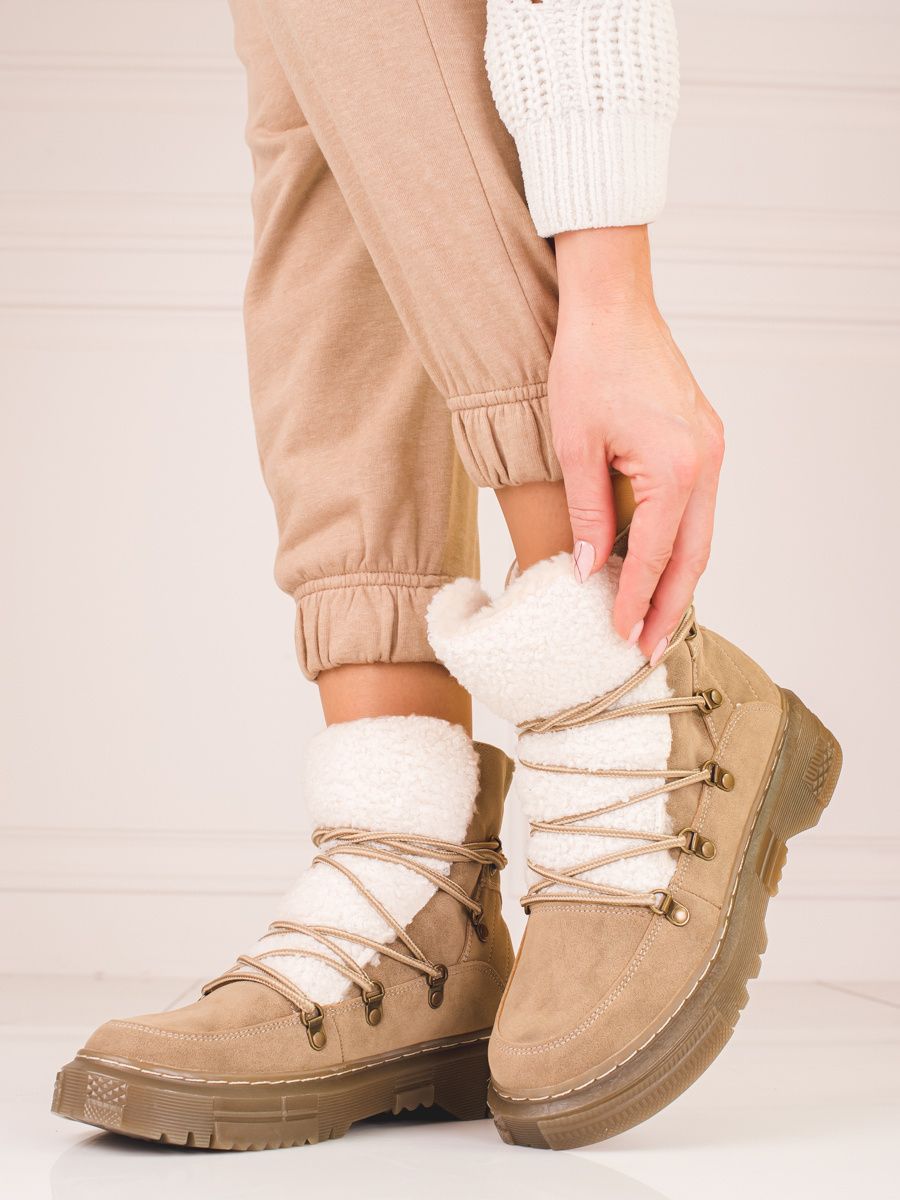 Braune Damen Schneestiefel mit Lammfell Shelovet