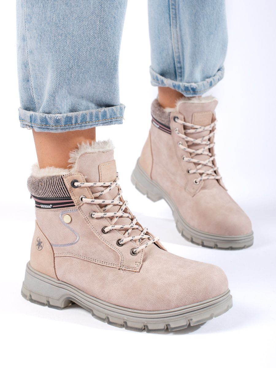 Beige gefütterte Damen-Trapperstiefel