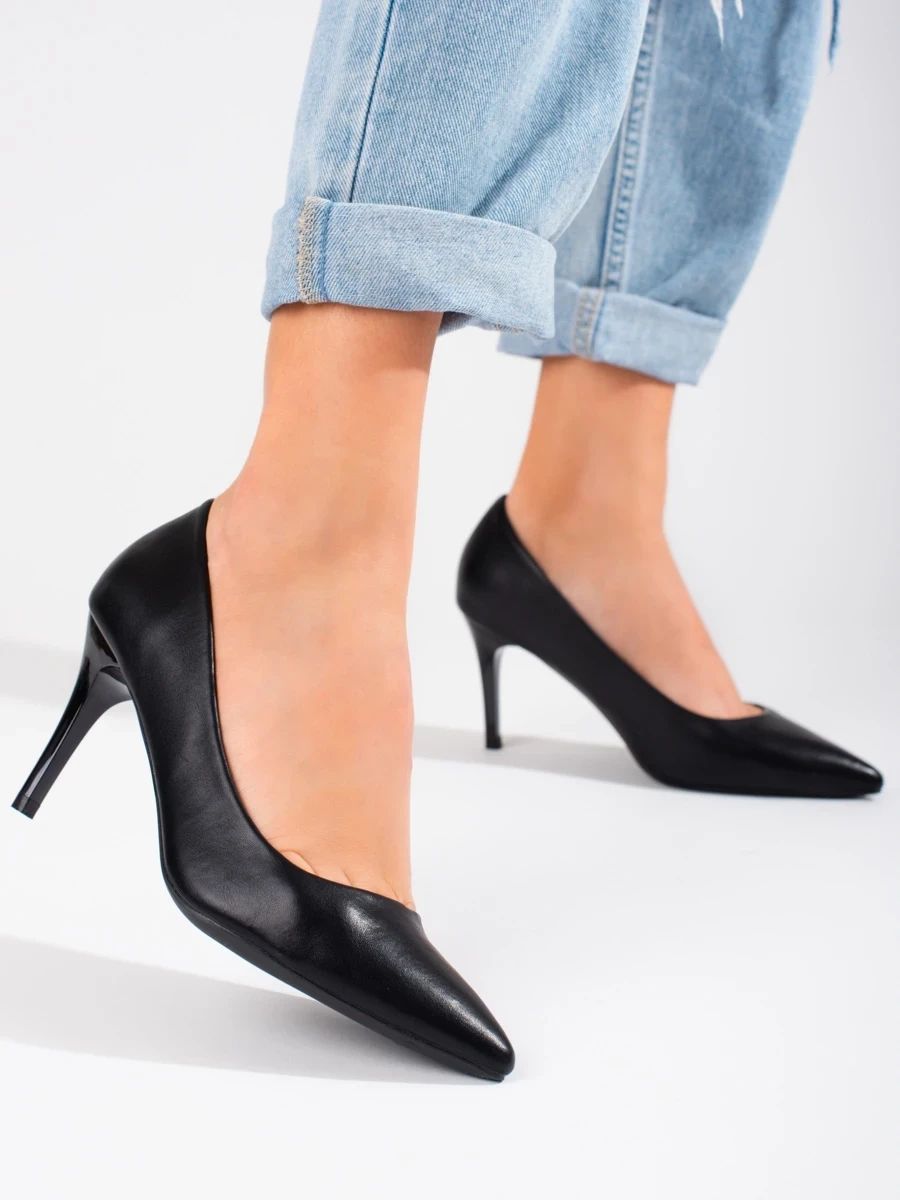Klassische Damen schwarze Pumps mit Absatz