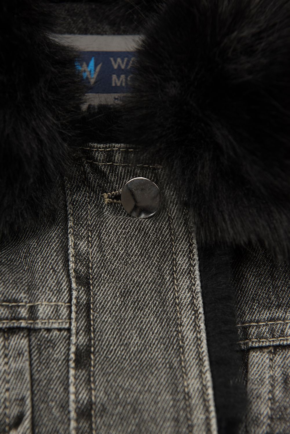 Jeansjacke mit kuscheligem Fellimitat grau/schwarz