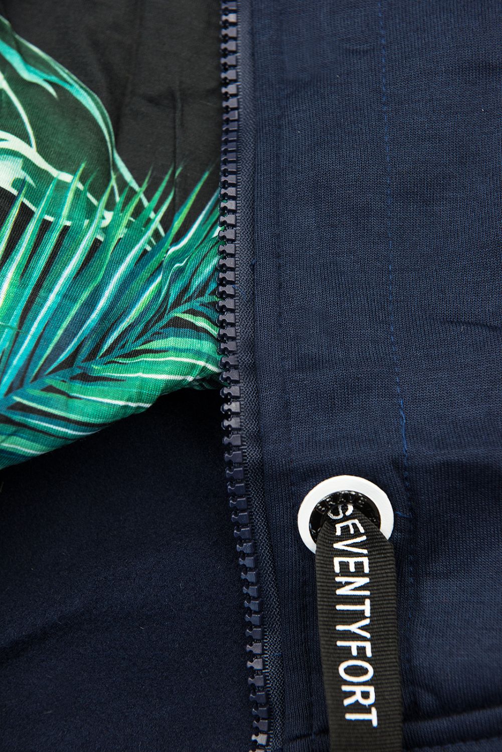 Verlängerte Kapuzenjacke mit Blattmuster dunkelblau