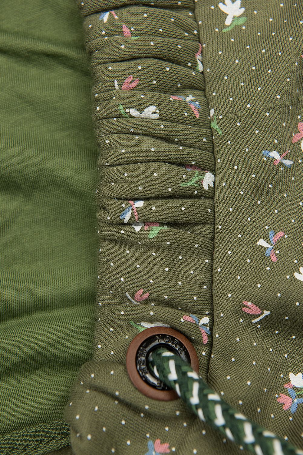 Verlängerte Sweatjacke mit Blumenmuster khaki