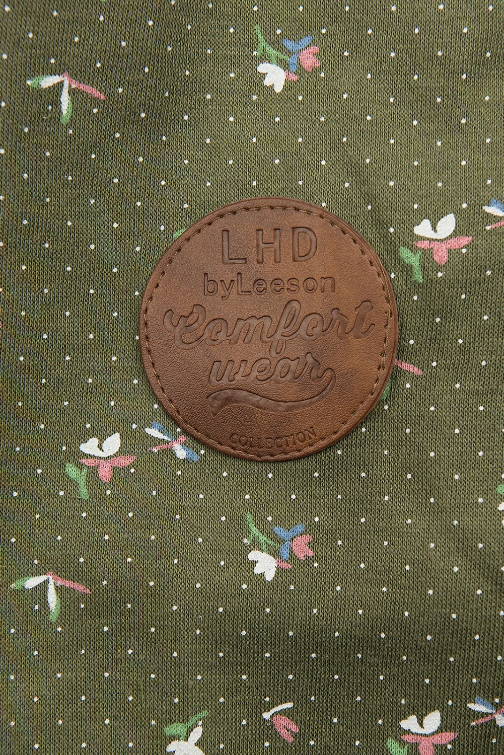 Verlängerte Sweatjacke mit Blumenmuster khaki