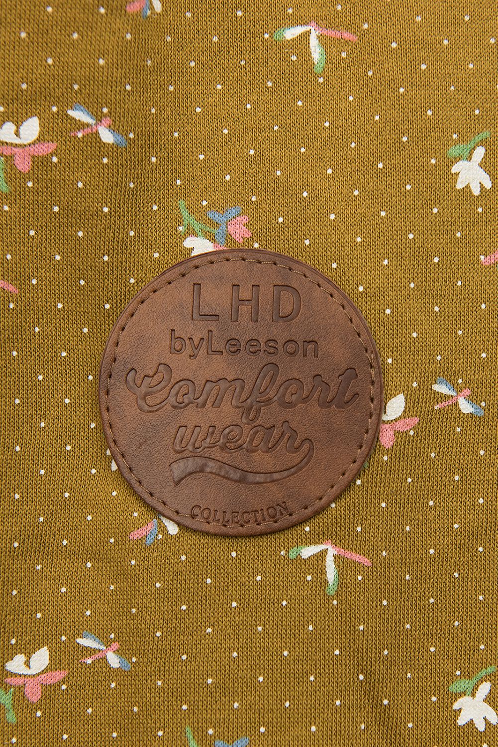 Verlängerte Sweatjacke mit Blumenmuster mustard