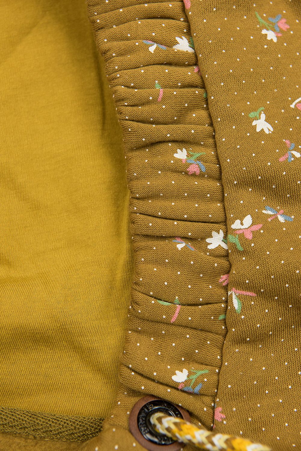 Verlängerte Sweatjacke mit Blumenmuster mustard