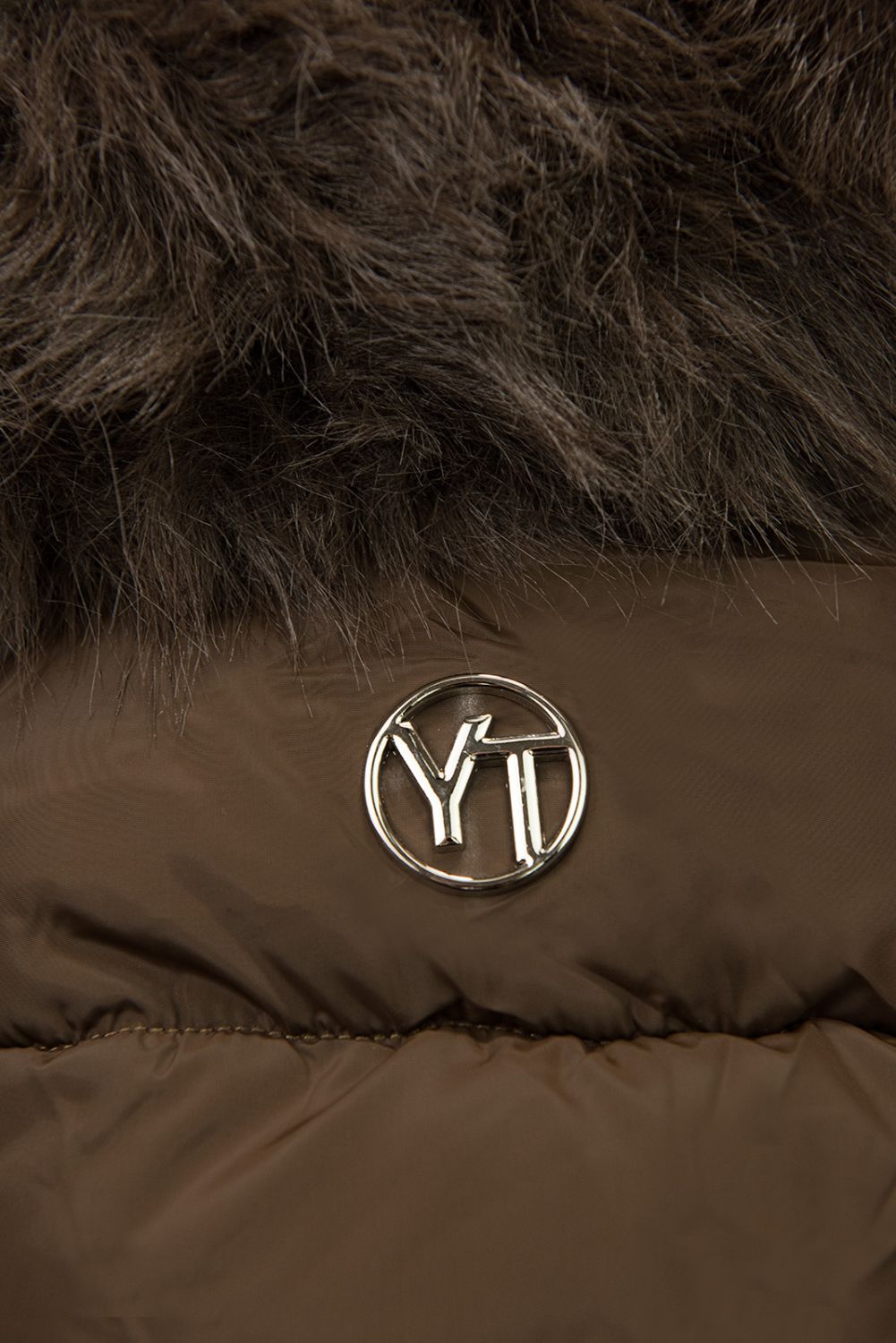 Winterjacke mit Gürtel und Kunstfell Braun