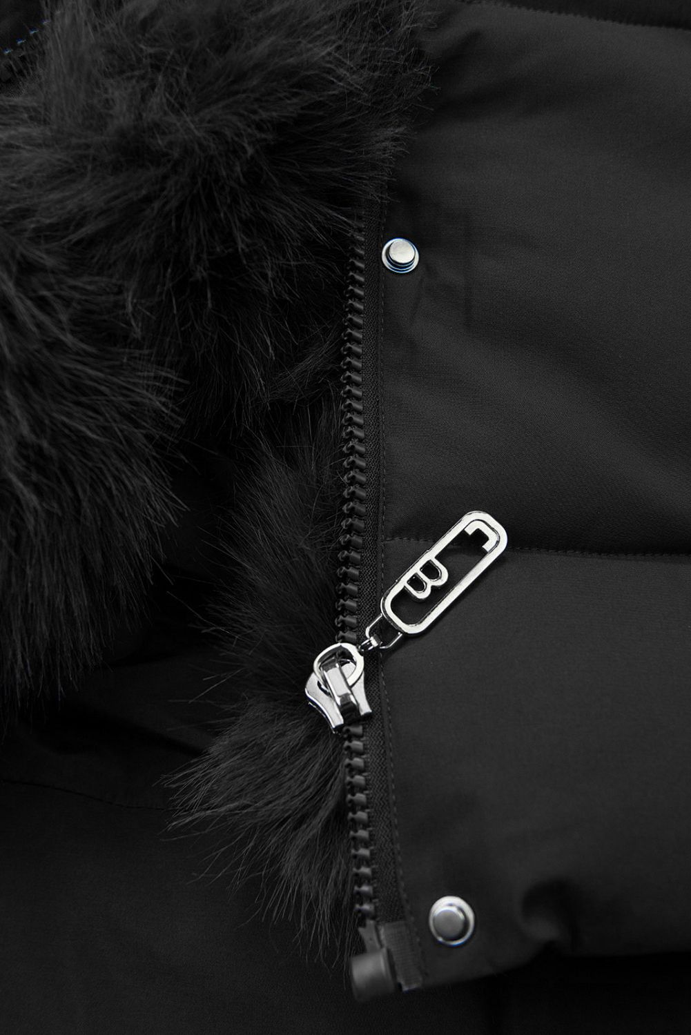 Damen-Winterjacke mit abnehmbarem Kunstfell Schwarz